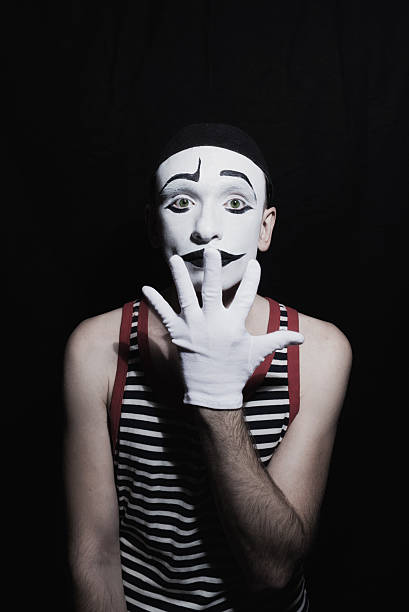 porträt von pantomime - clown mime sadness depression stock-fotos und bilder