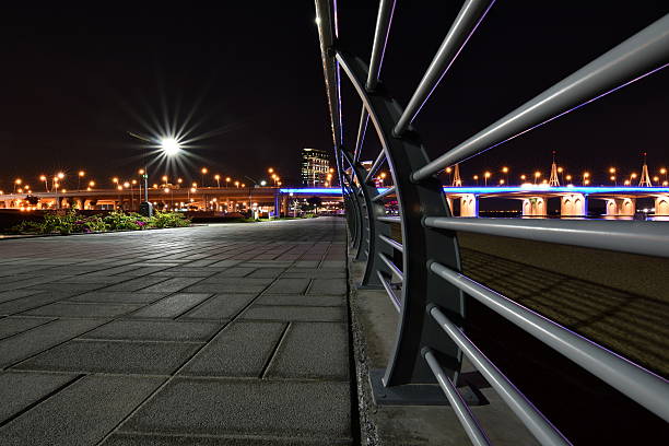 Business Bay Bridge and walk at night with long exposure, Dubai, UAEBusiness Bay Bridge and walk at night with long exposure, Dubai, UAE