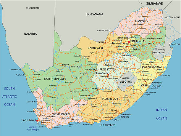 south africa - highly detailed editable political map with labeling. - natal stock illustrations