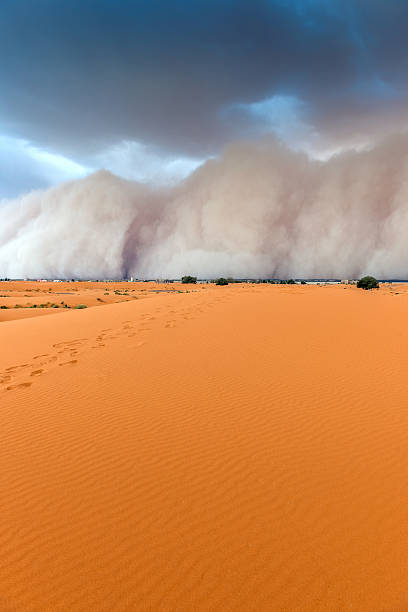 모래 폭풍 접근 merzouga 결제, 에르그 체비 사막 모로호, 아프리카 - sandstorm 뉴스 사진 이미지