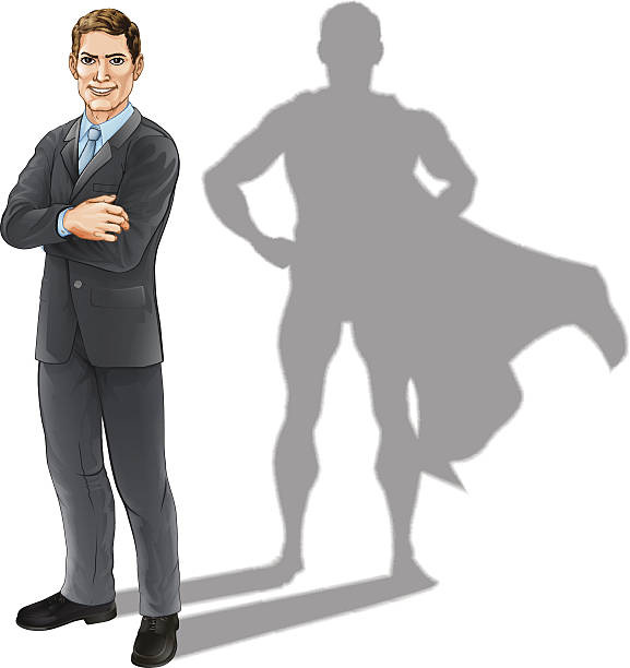 ilustrações de stock, clip art, desenhos animados e ícones de empresário herói - crossing human arm silhouette men