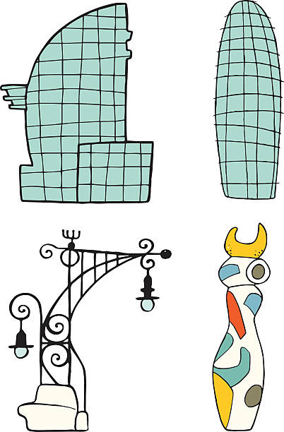 barcelona berühmten gebäude - passeig de gracia stock-grafiken, -clipart, -cartoons und -symbole