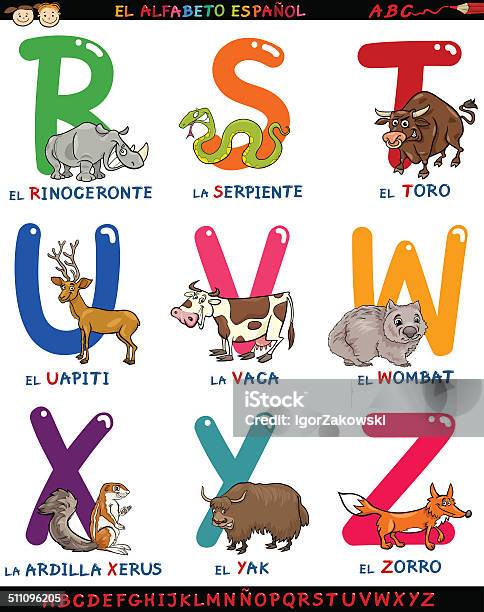 Cartoon Spanish Alphabet With Animals Stock Illustration - Download Image  Now - Alphabet, Alphabetical Order, Animal - iStock