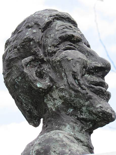 Statue of Man's Head in Bronze stock photo