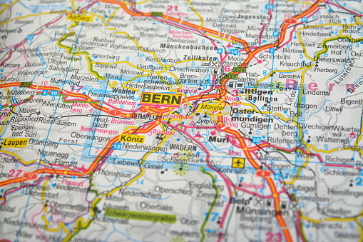close-up shot of a map of bern, switzerland