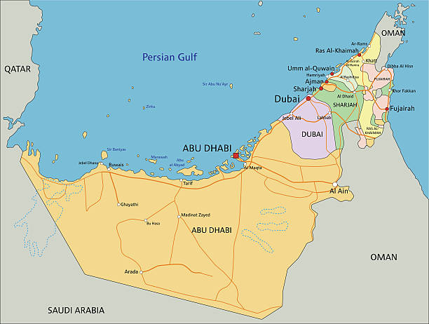 아랍에미레이트연방-상세한 정치자금 맵 편집 가능 - 아랍에미리트 연합 stock illustrations