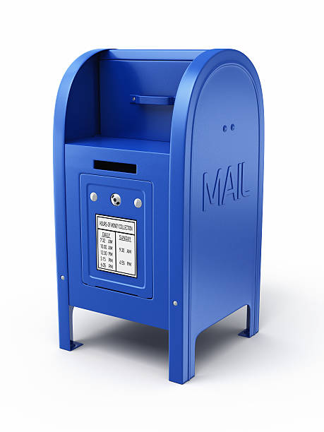 Mailbox 3d render Blue Mailbox close-up (isolated on white and clipping path) blue mailbox stock pictures, royalty-free photos & images