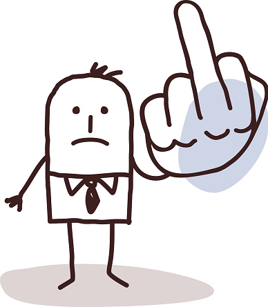 vector hand drawn cartoon characters - man doing the finger up sign