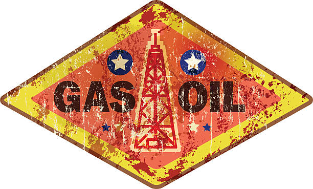 weathered retro oil and gas advertising sign, vector illustration, fictional artwork