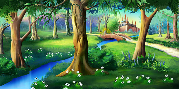 magia las na niczym zamek - castle fairy tale palace forest stock illustrations