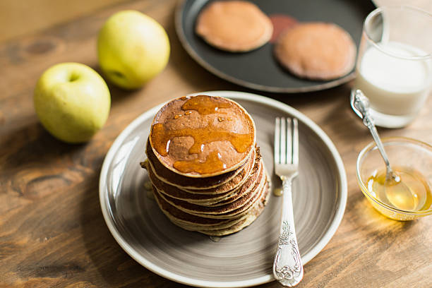 istock Delicious pancakes close up, with honey 511106298