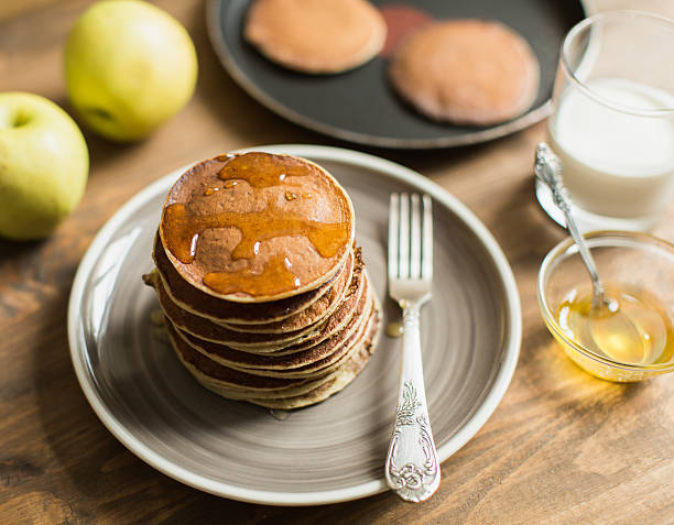 istock Delicious pancakes close up, with honey 511106336