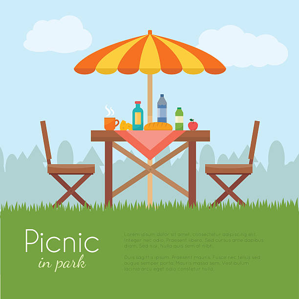 im freien picknick im park. - summer party drink umbrella concepts stock-grafiken, -clipart, -cartoons und -symbole