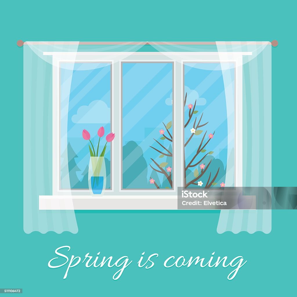 Spring Background Window View Spring Window Stock Illustration - Download Image Now - Abstract ...