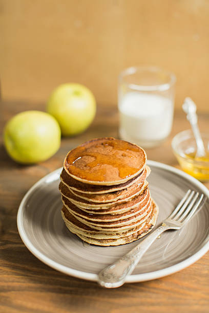 istock Delicious pancakes close up, with honey 511106804