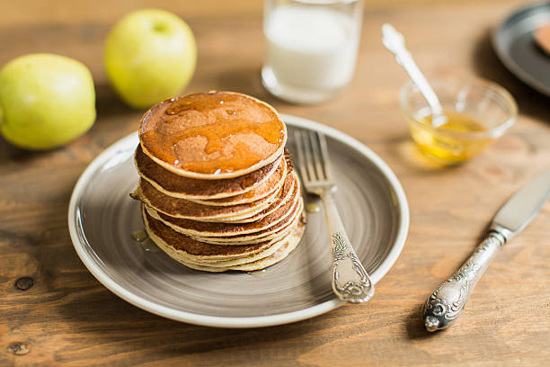 istock Delicious pancakes close up, with honey 511106854