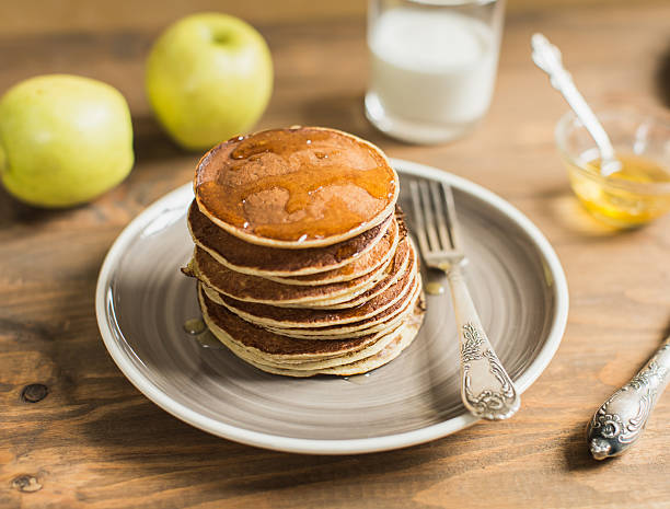istock Delicious pancakes close up, with honey 511106890