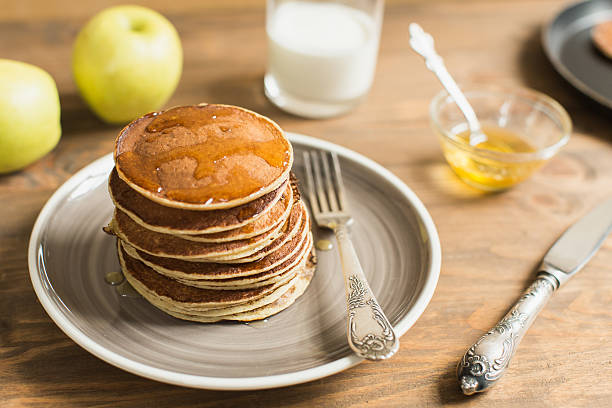 istock Delicious pancakes close up, with honey 511107024