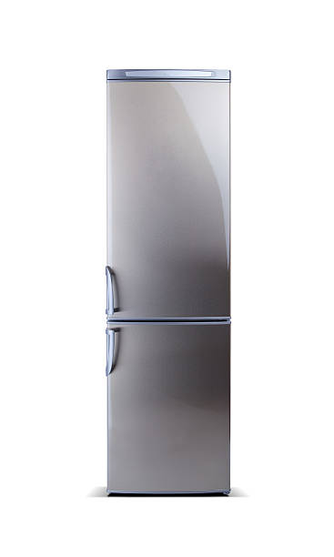 istock Stainless steel big refrigerator isolated on white. Fridge freezer. 511107488