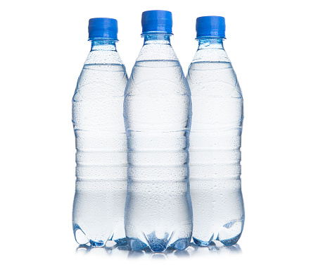 Three plastic bottle of drinking water isolated on white background