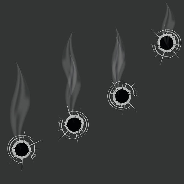 для некурящих, пуля отверстия-трещины стрельба отверстия - bullet hole illustrations stock illustrations