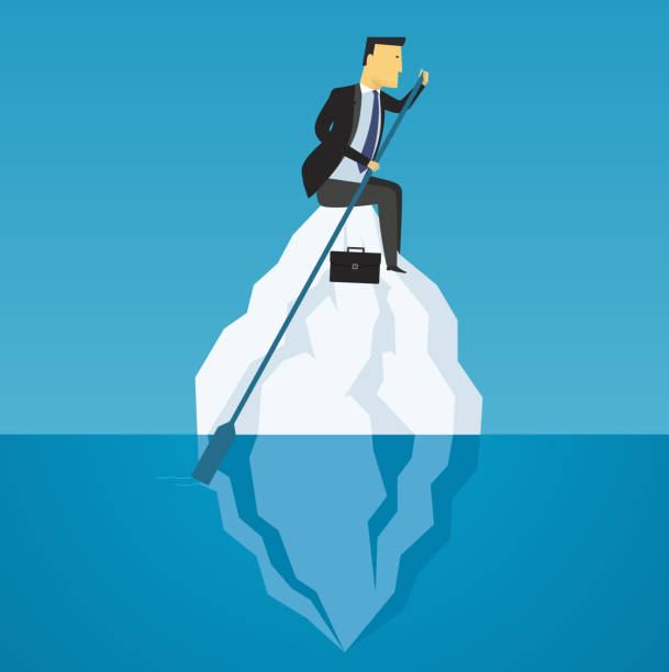 ilustraciones, imágenes clip art, dibujos animados e iconos de stock de hombre flota en iceberg. desafío de negocios - tip of the iceberg