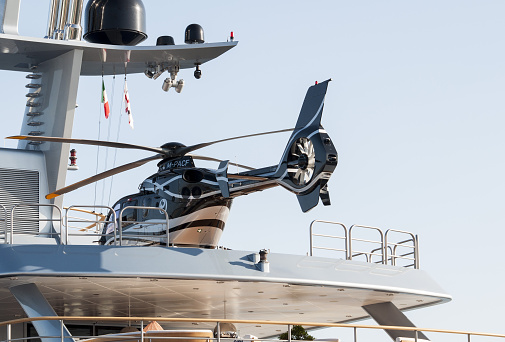 Italy, Sardinia - August 13, 2014: Sardinia summer 2014 marina di olbia port Loxury Yacht With Helicopter Onboard