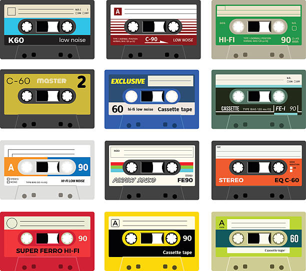 Vintage cassette tapes vol 1 Collection of retro plastic audio cassettes, music cassettes, cassette tapes. Isolated on white background. Realistic illustration of old technology. Vintage tapes. audio cassette illustrations stock illustrations