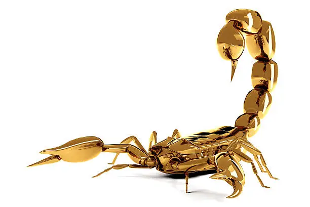 Golden scorpio isolated on white background. Result of rendering 3d model