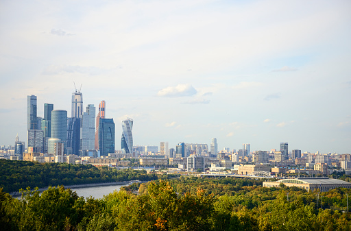 beautiful view of summer Kiev. Roofs of Podol and a view of the left bank