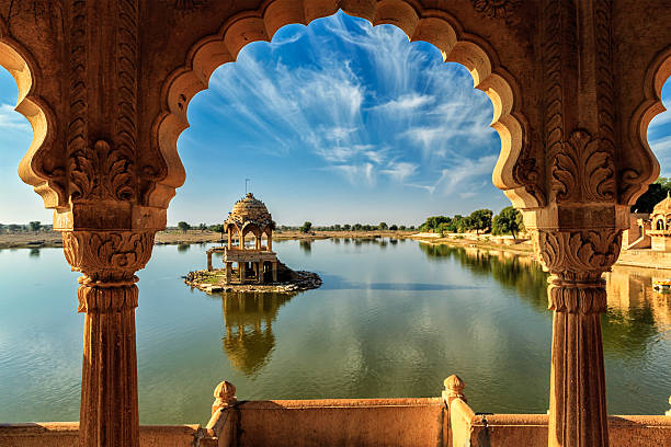 Indian landmark Gadi Sagar in Rajasthan stock photo