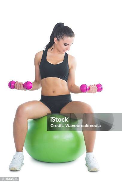 Active Woman Sitting On An Exercise Ball Stock Photo - Download Image Now - 20-24 Years, 20-29 Years, Adult