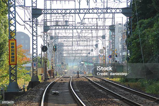 Japanese Trains Tracks Stock Photo - Download Image Now - Railroad Track, Japan, Cable