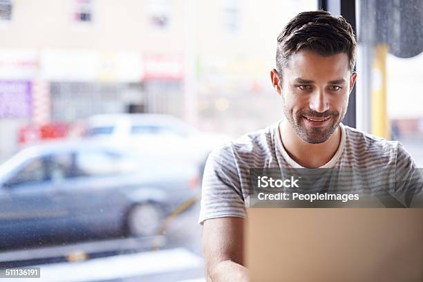 Feeling The Words Flow Stock Photo - Download Image Now - Happiness, Laptop, Looking