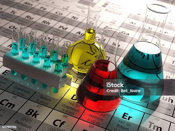 Laboratory Test Tubes And Flasks With Colored Liquids Stock Photo - Download Image Now