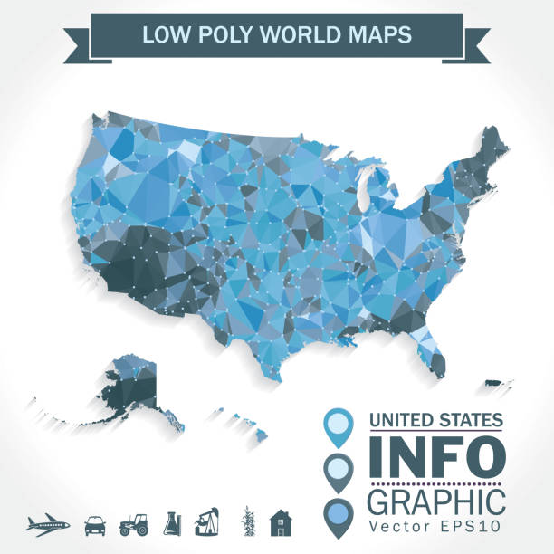 istock Low Poly Map of The United States With Icons Blue 511191828