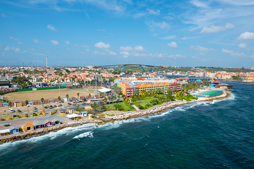Willemstad, Curacao - September 30, 2014: High angle view of the city of Willemstad, Curacao in the Netherlands Antilles.