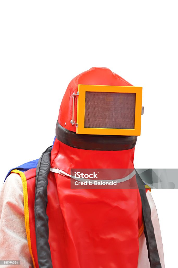Sandblasting Protection Sandblasting Worker Wearing Full Coverage Protective Gear Blue-collar Worker Stock Photo