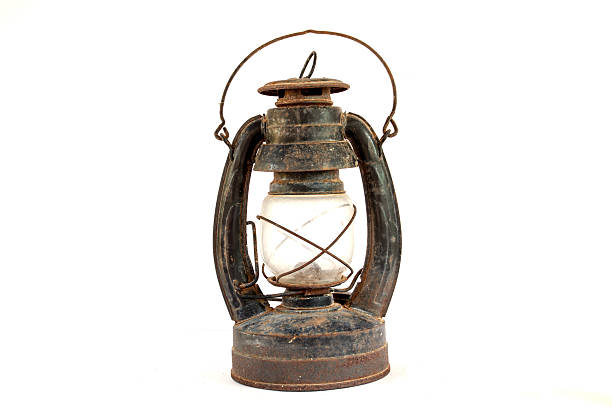 istock Paraffin lamp and Old dusty oil lamp on white background 511195258