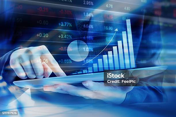 Business Woman Are Checking Stock Market Stock Photo - Download Image Now - Change, Finance, Multiple Exposure