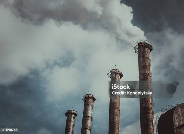 Air Emissions And Global Warming Stock Photo - Download Image Now - Pollution, Factory, Industry