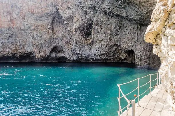 The scenic Zinzulusa cave and seascape in Salento near Otranto, Apulia, Italy