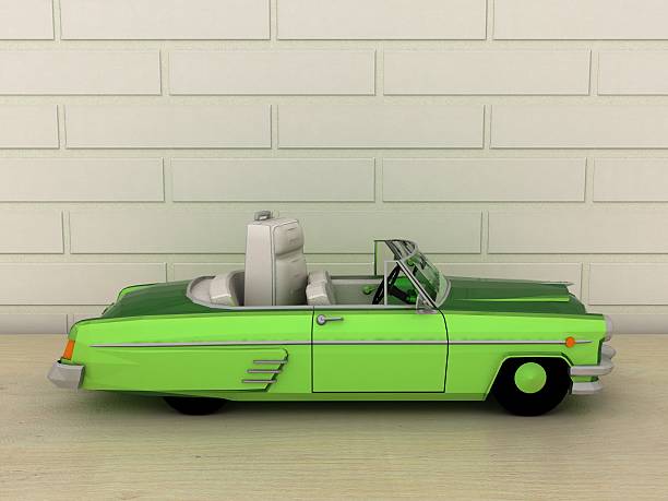 istock Old vintage miniature green cabriolet carrying a palm tree 511204220