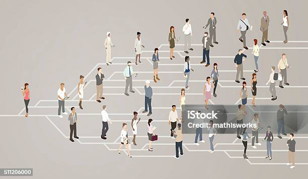 Social Network Illustration Stock Illustration - Download Image Now - Organization Chart, People, Isometric Projection