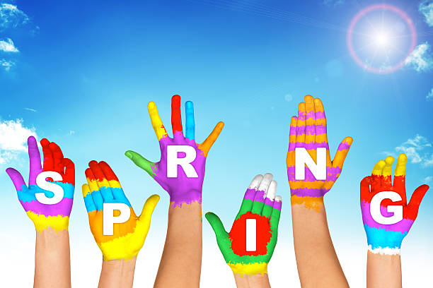 istock Set of colorful hands with word spring 511206566