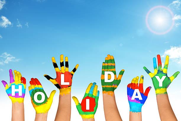 istock Set of colorful hands with word holiday 511206784