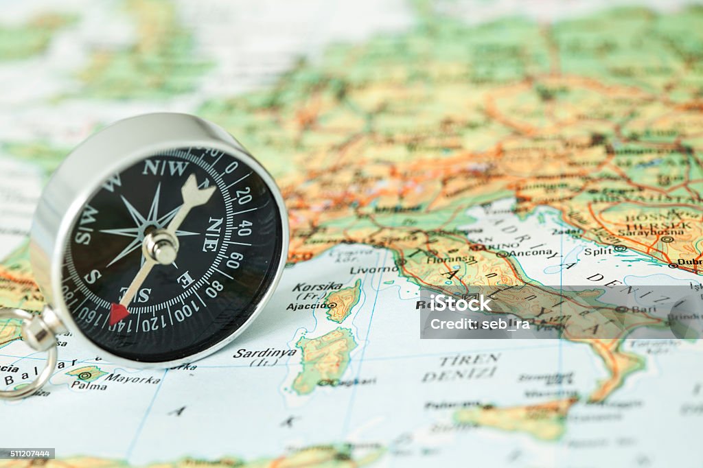 Map View Compass Compass On Map Stock Photo - Download Image Now - Close-up, Color Image ...