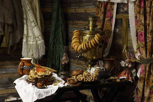 istock Pancakes, caviar, snack and vodka on a festive table 511212272
