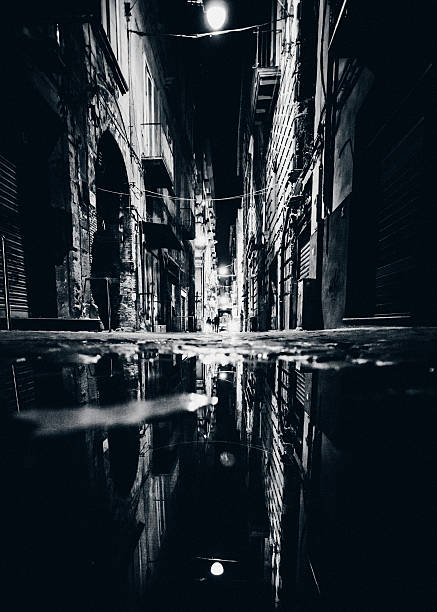 istock Dark street reflected in puddle. Naples, Italy. 511214162