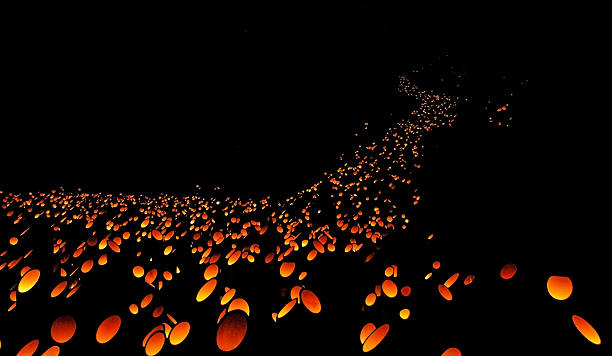 Japanese bamboo lanterns on black background Japanese bamboo lanterns at night - during bamboo lantern festival in Taketa, Oita prefecture, Japan taketa photos stock pictures, royalty-free photos & images